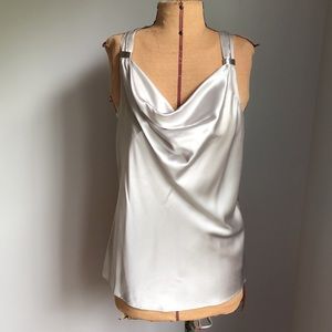 Cache Silk Tank Cowl Top Blouse Silver Grey